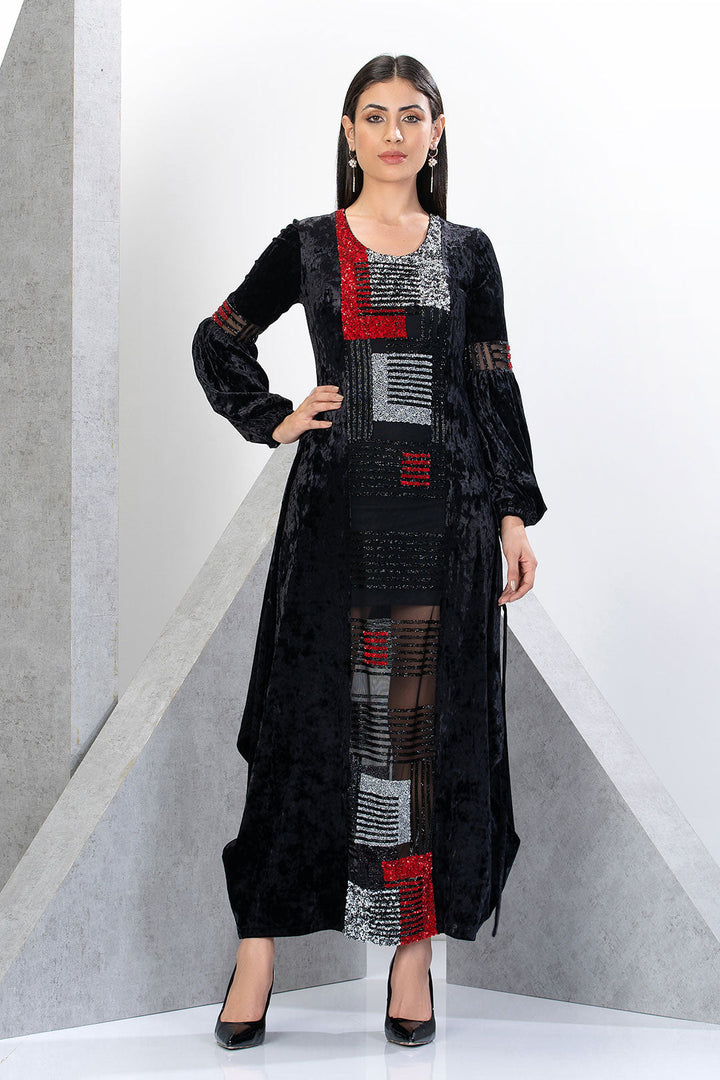 שמלת כפתאן קטיפה טופז מרובעים