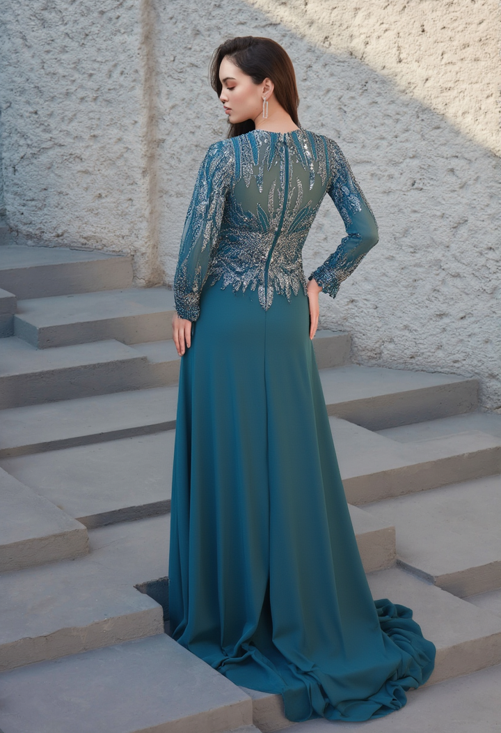 שמלת ערב עליון וי מפוסל חצאית שיפון