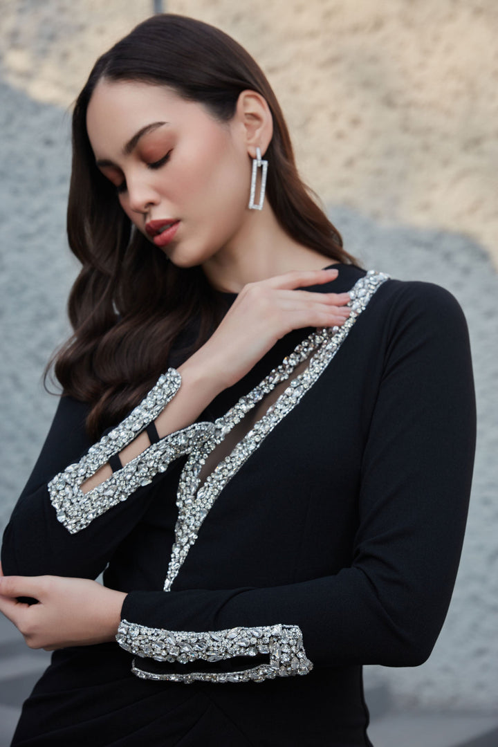 שמלת ערב קרפ קריסטלים סופיה