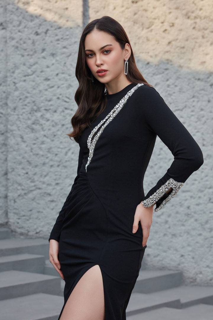 שמלת ערב קרפ קריסטלים סופיה