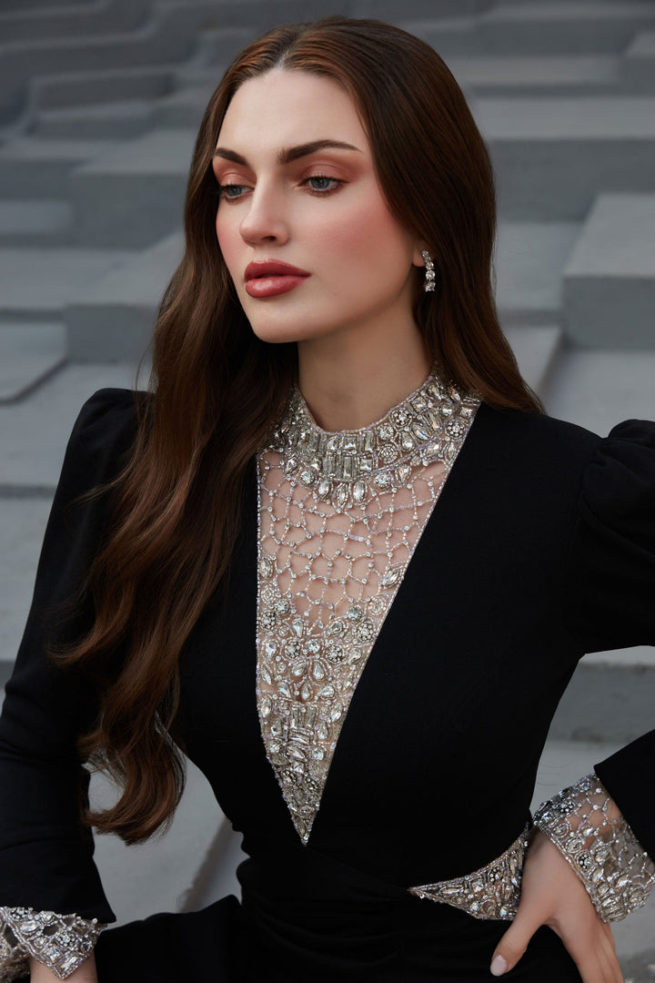 שמלת ערב קרפ קולר קריסטלים סרפינה