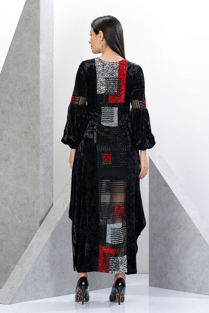 שמלת כפתאן קטיפה טופז מרובעים