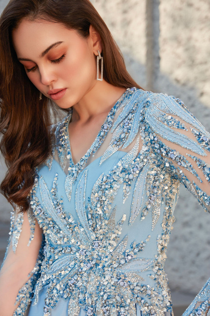 שמלת ערב עליון וי מפוסל חצאית שיפון