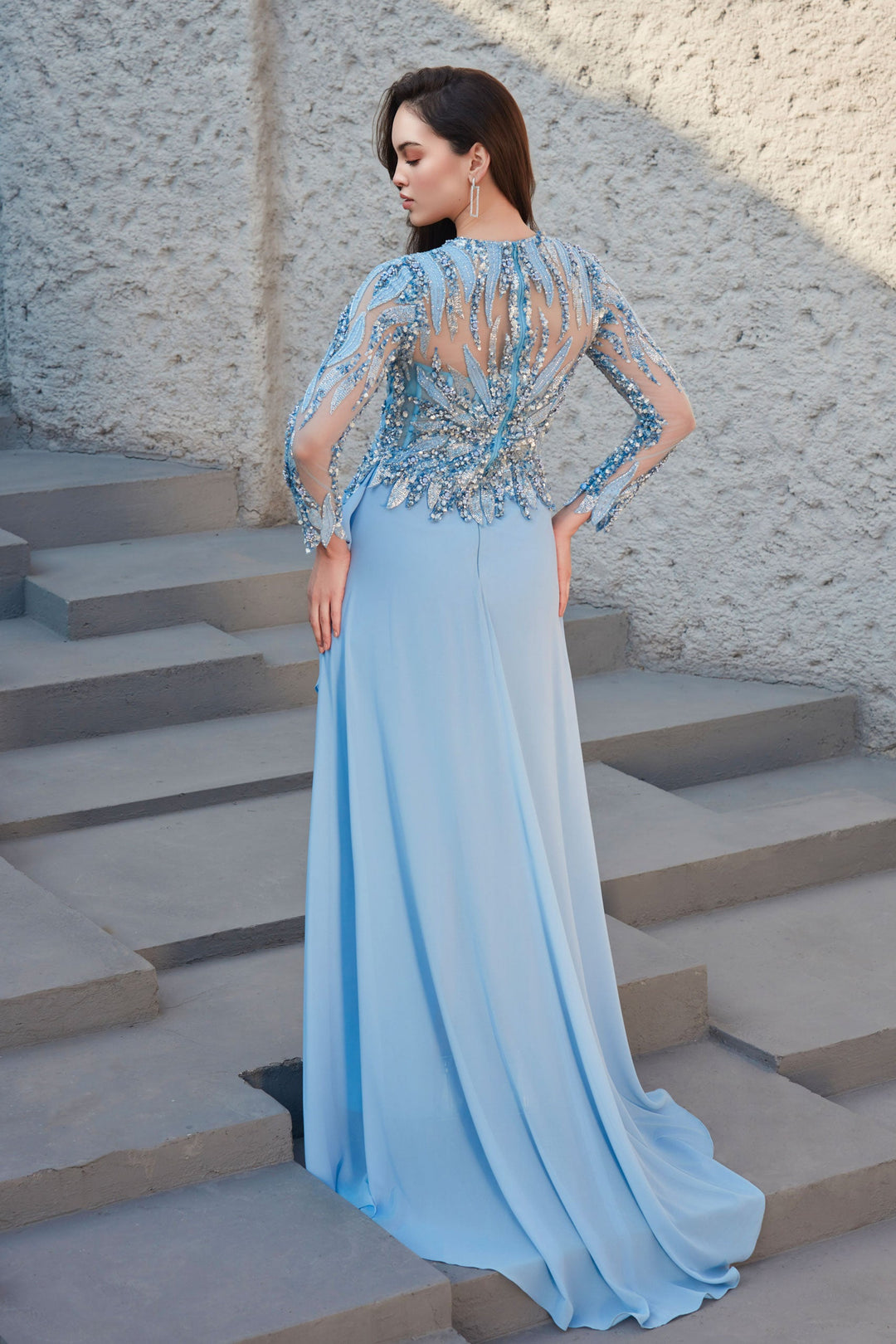 שמלת ערב עליון וי מפוסל חצאית שיפון