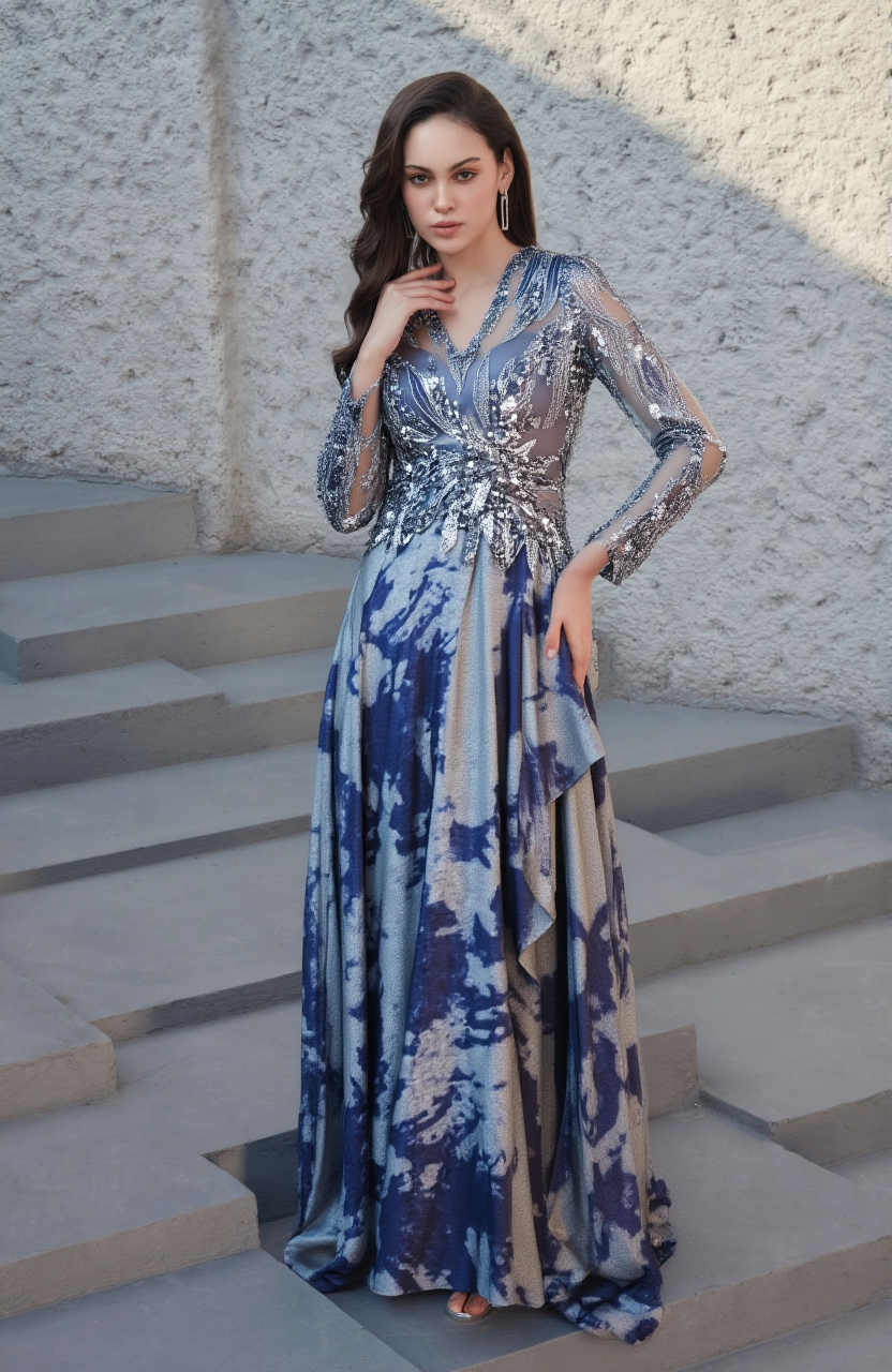 שמלת ערב עליון וי מפוסל חצאית שיפון