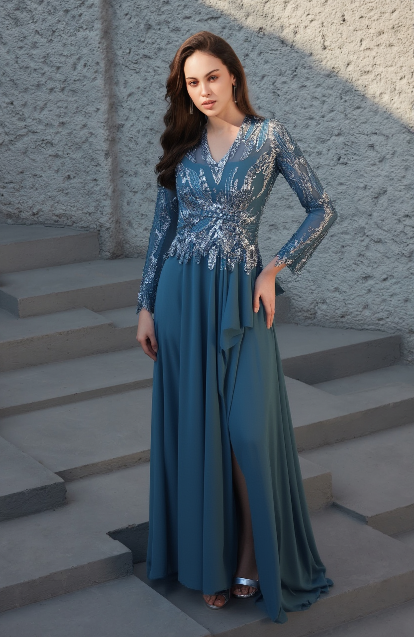 שמלת ערב עליון וי מפוסל חצאית שיפון