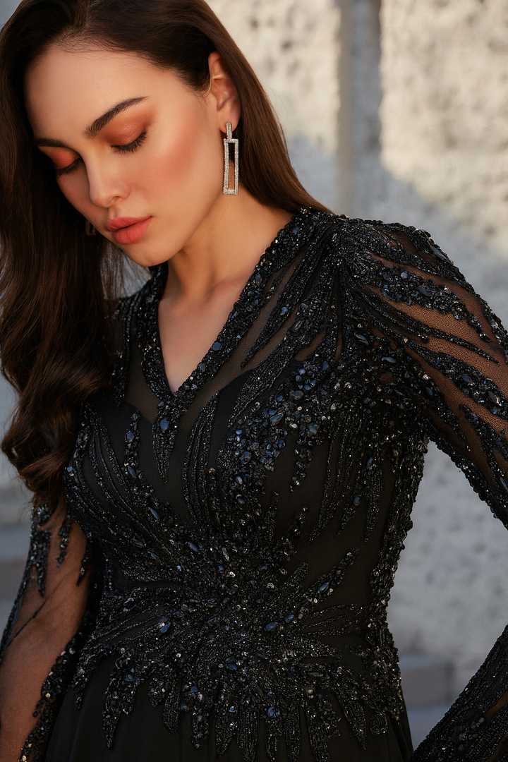 שמלת ערב עליון וי מפוסל חצאית שיפון