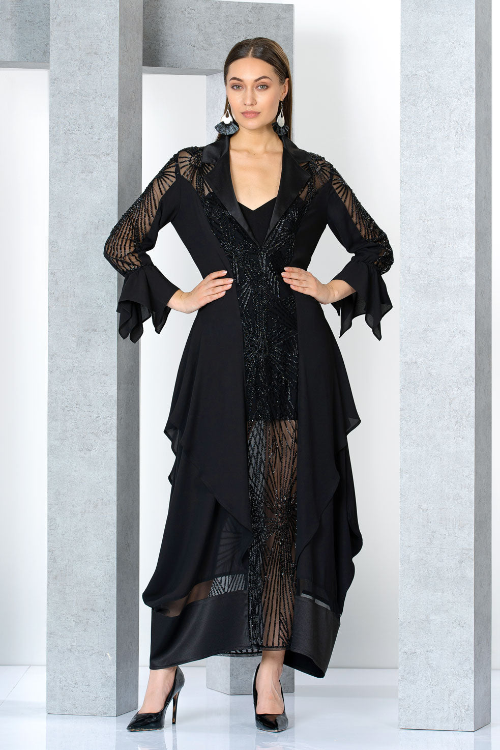 שמלת ערב כפתאן ג'לביה צווארון סאטן