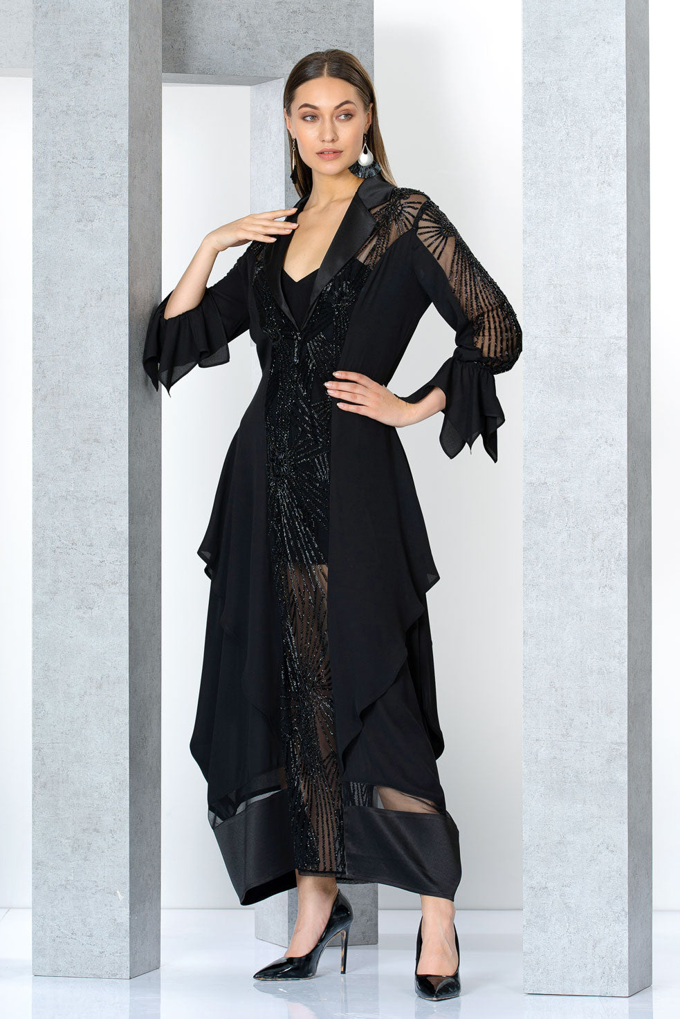 שמלת ערב כפתאן ג'לביה צווארון סאטן