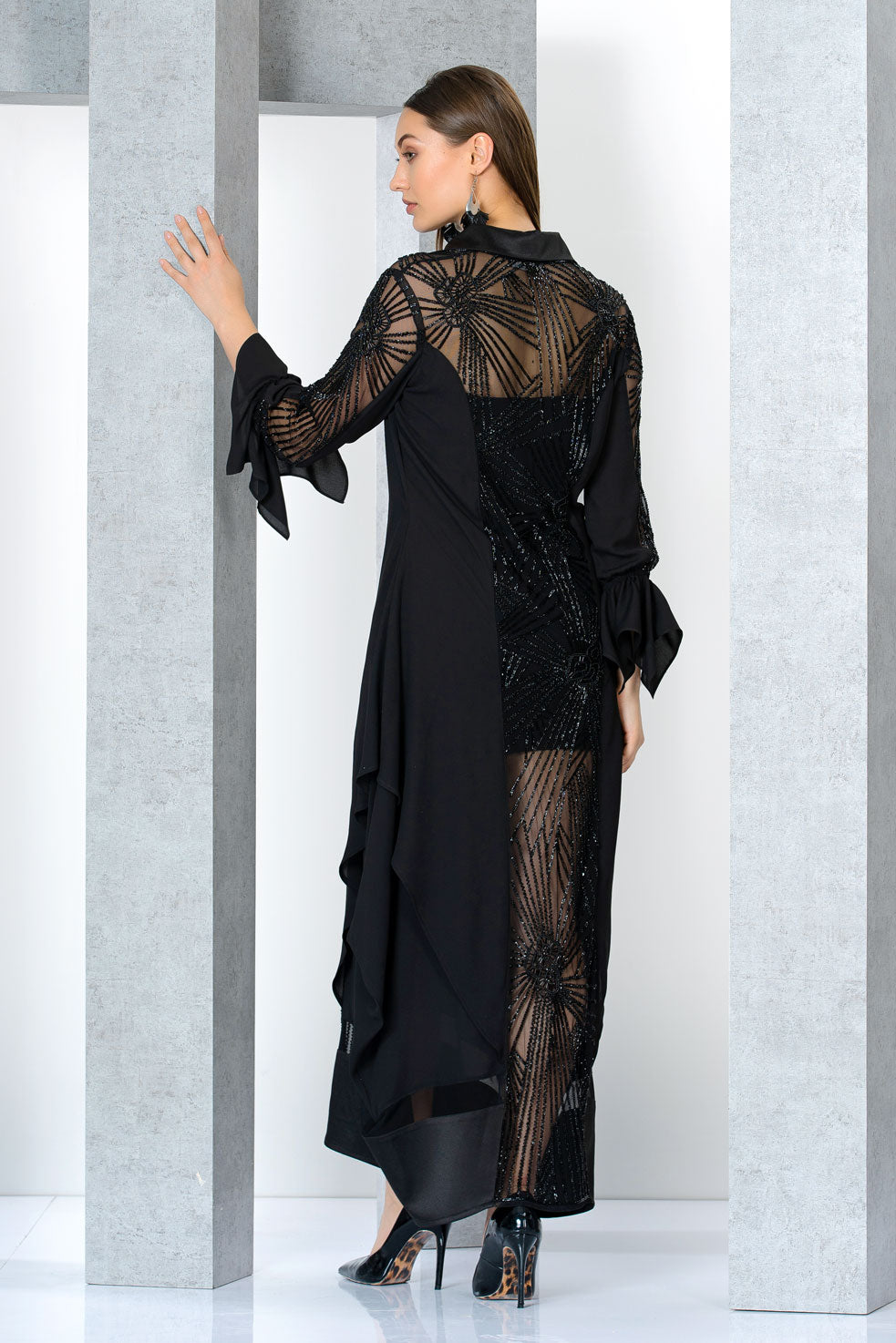 שמלת ערב כפתאן ג'לביה צווארון סאטן