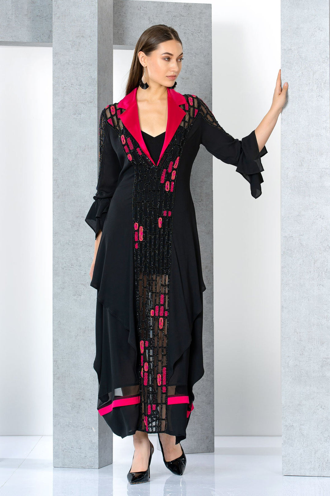 שמלת ערב כפתאן ג'לביה צווארון סאטן