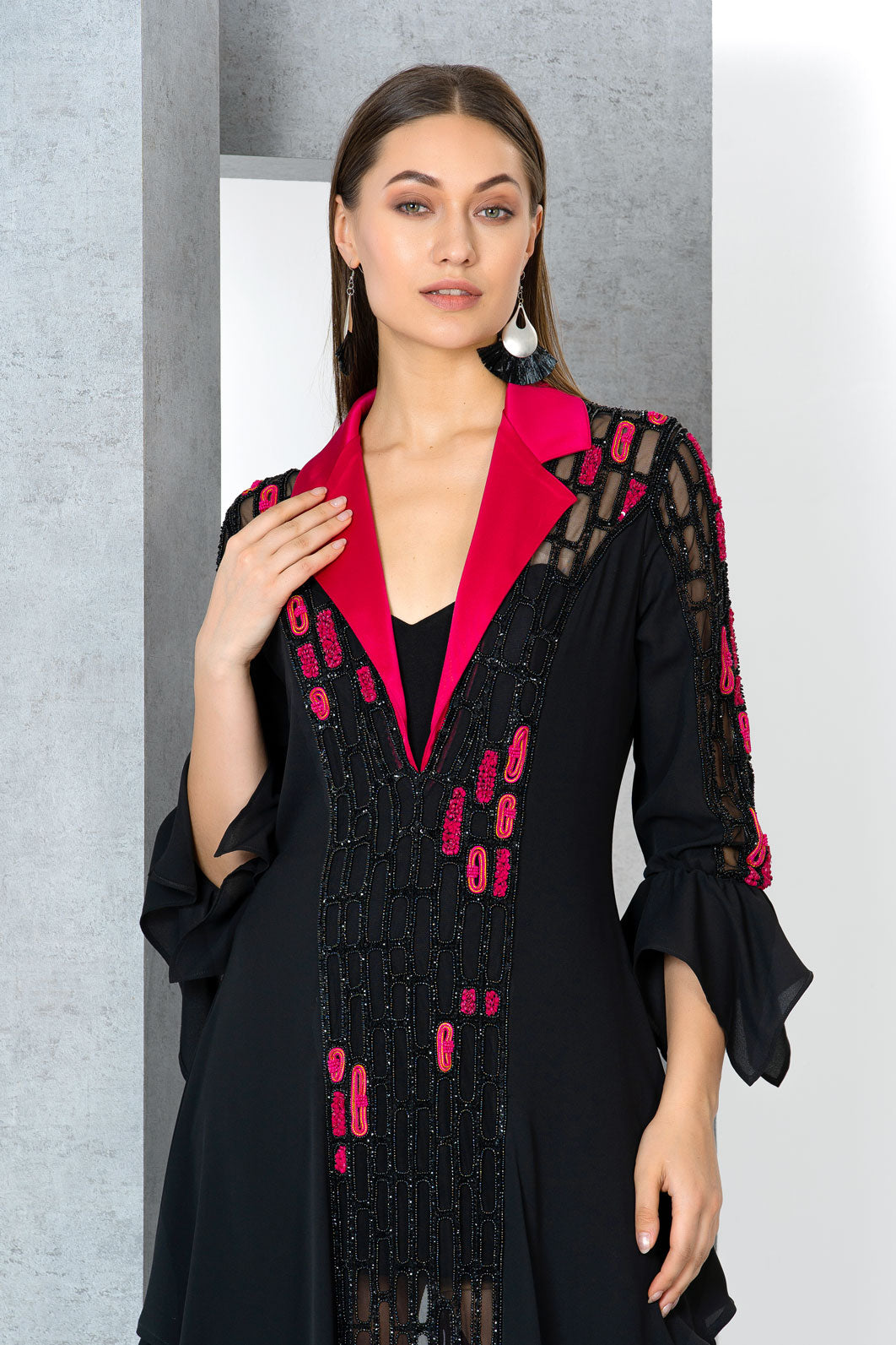 שמלת ערב כפתאן ג'לביה צווארון סאטן