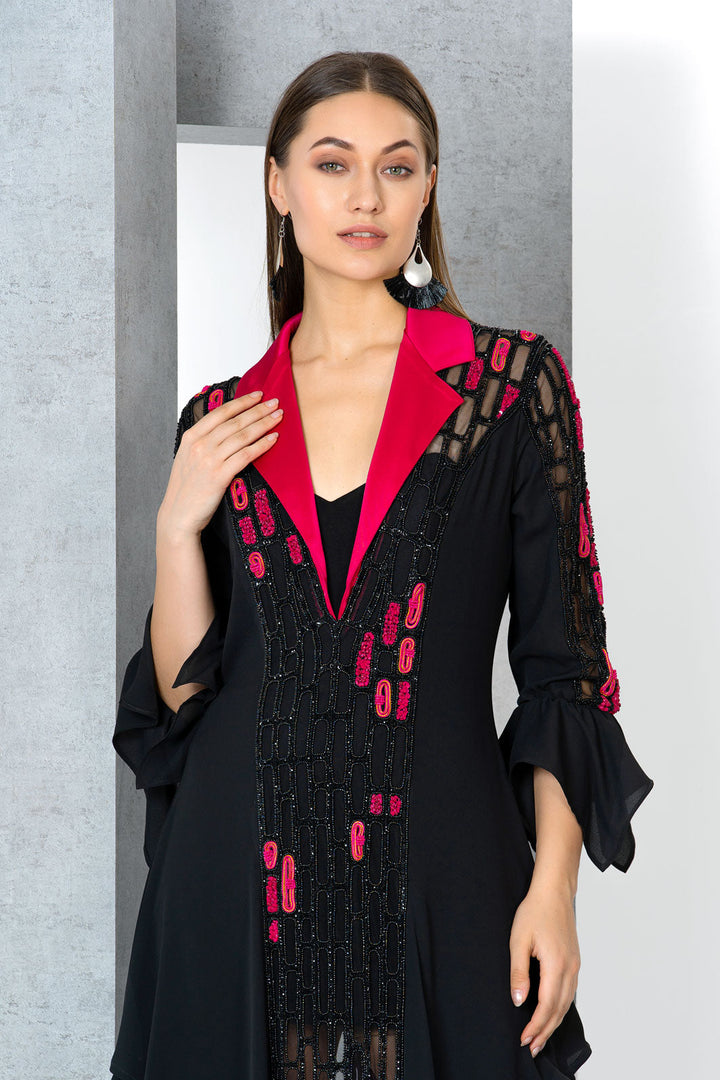 שמלת ערב כפתאן ג'לביה צווארון סאטן