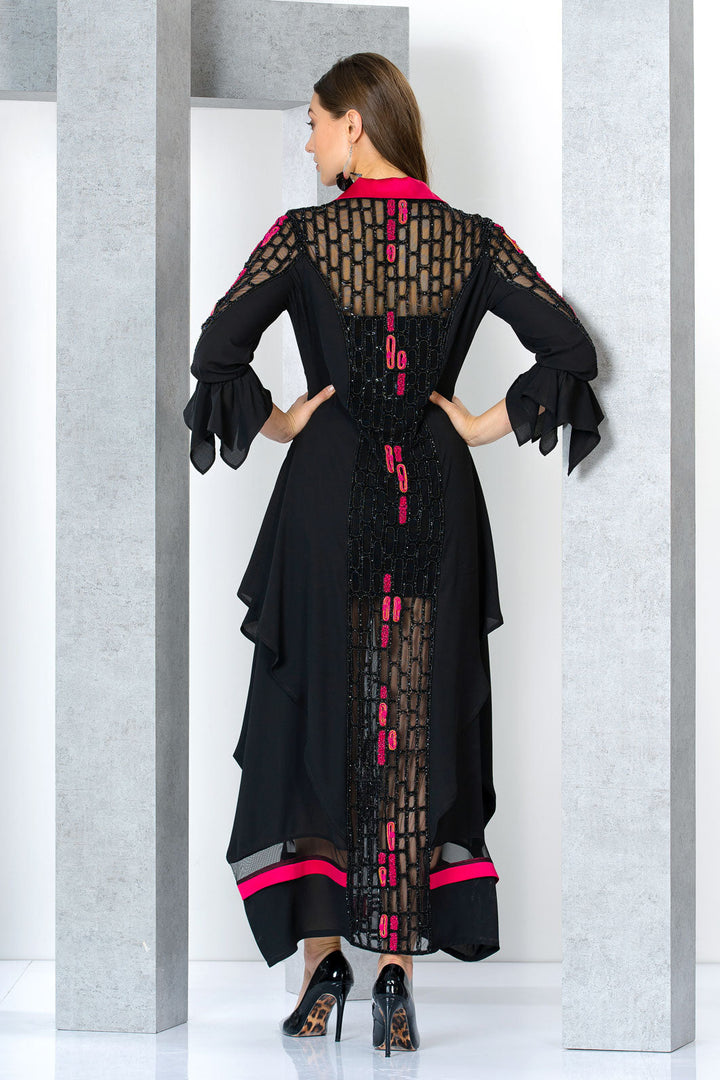 שמלת ערב כפתאן ג'לביה צווארון סאטן