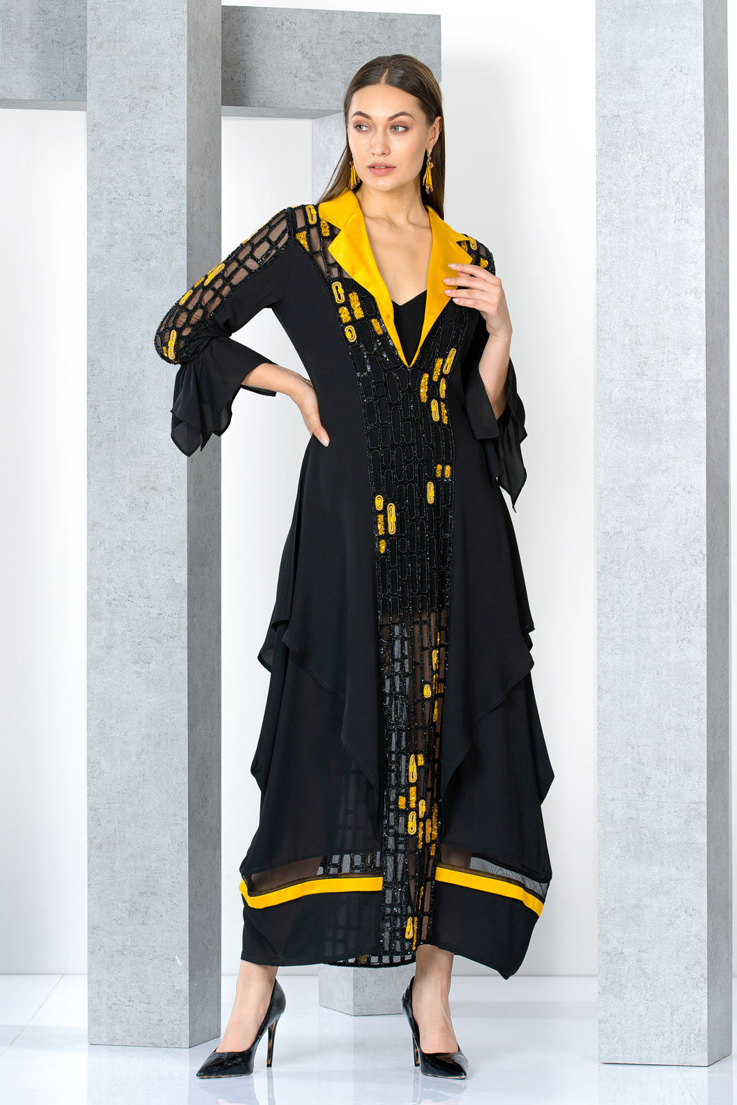 שמלת ערב כפתאן ג'לביה צווארון סאטן