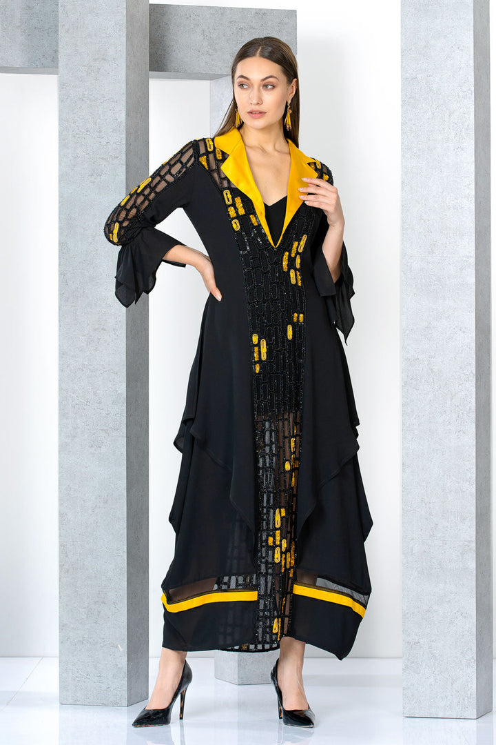 שמלת ערב כפתאן ג'לביה צווארון סאטן