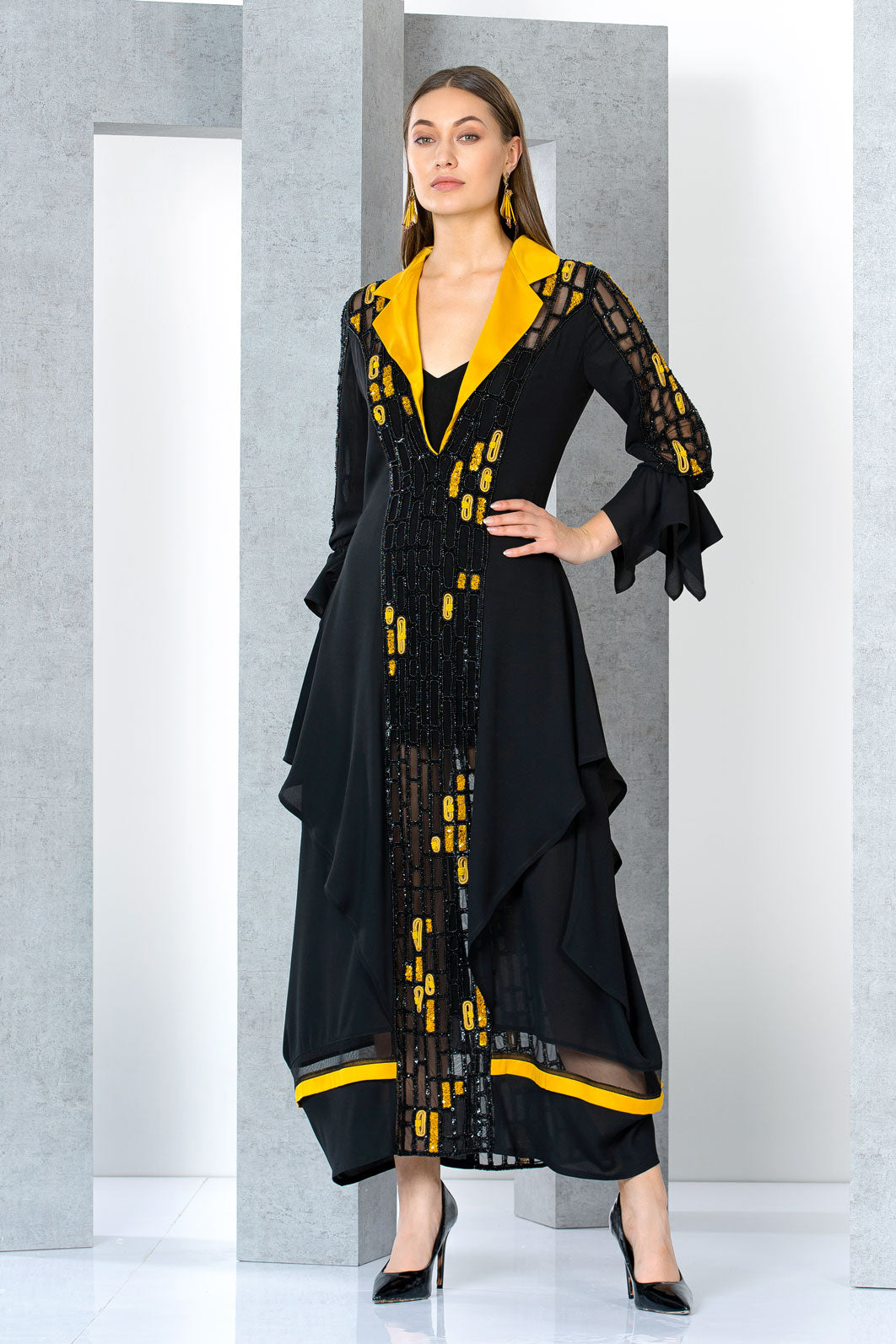 שמלת ערב כפתאן ג'לביה צווארון סאטן