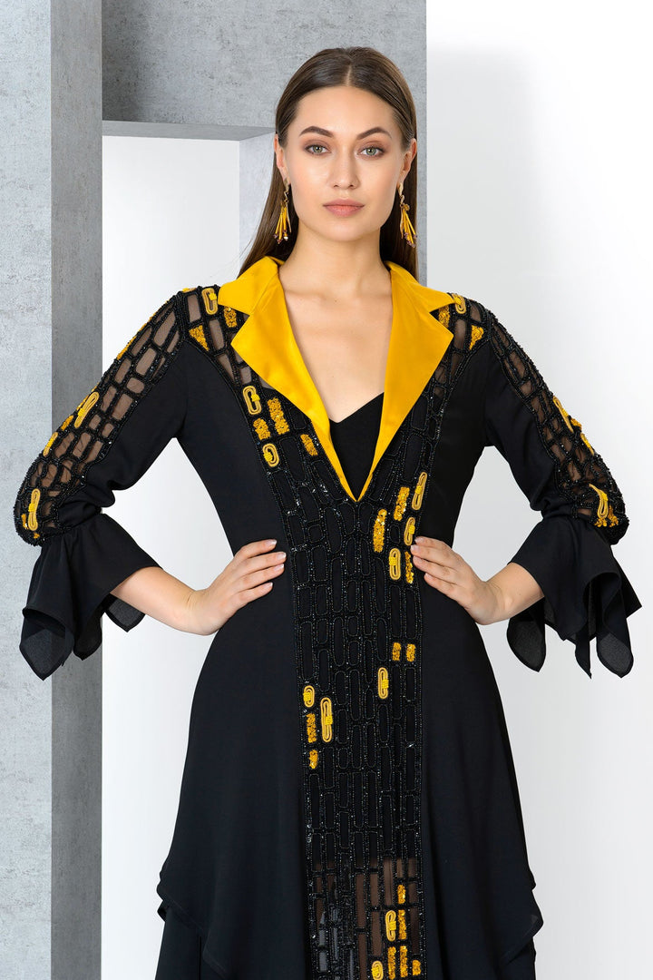 שמלת ערב כפתאן ג'לביה צווארון סאטן