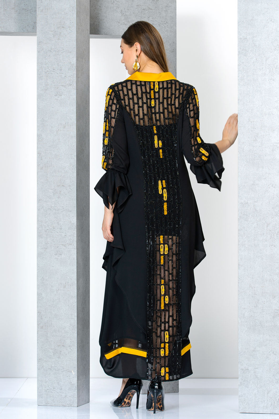 שמלת ערב כפתאן ג'לביה צווארון סאטן