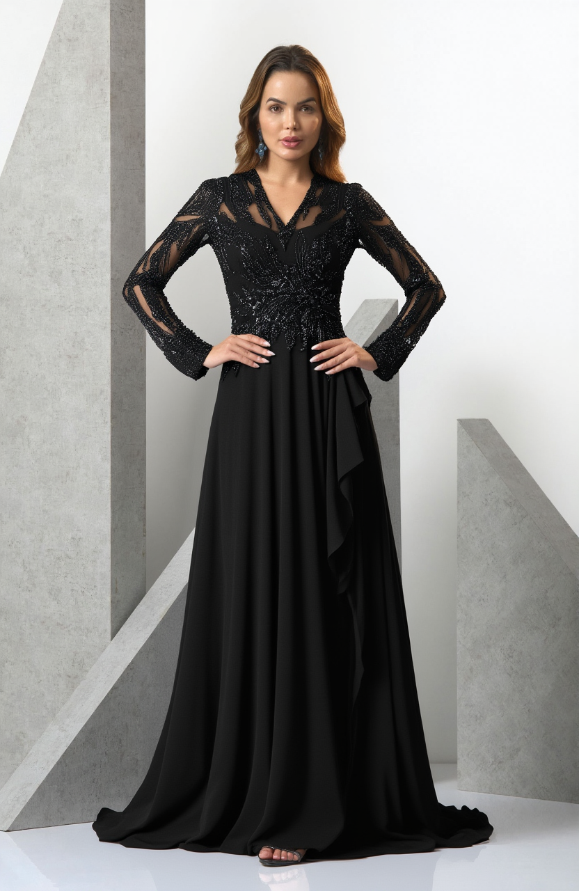 שמלת ערב עליון וי מפוסל חצאית שיפון