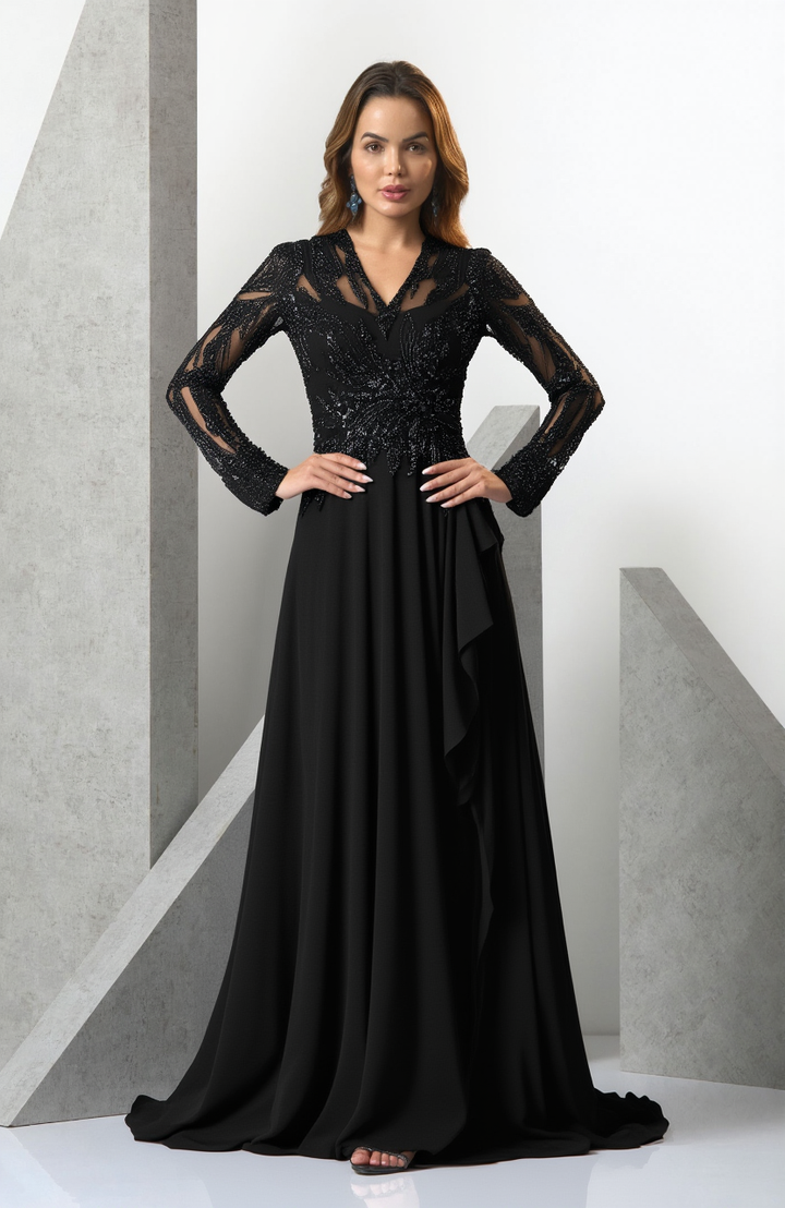 שמלת ערב עליון וי מפוסל חצאית שיפון