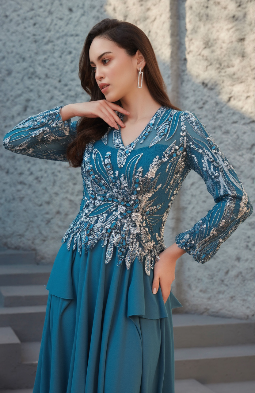 שמלת ערב עליון וי מפוסל חצאית שיפון