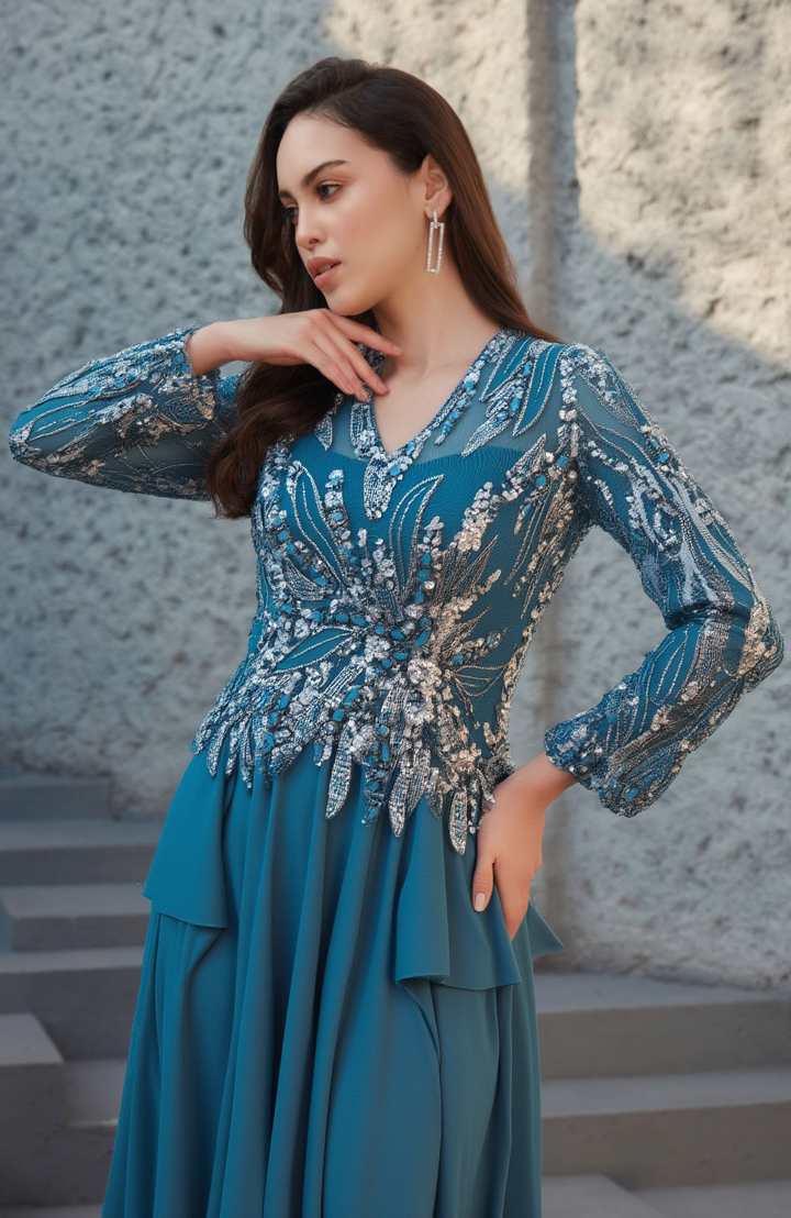 שמלת ערב עליון וי מפוסל חצאית שיפון