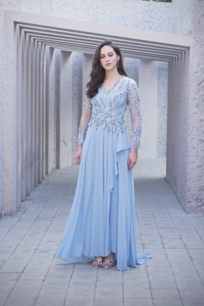 שמלת ערב עליון וי מפוסל חצאית שיפון