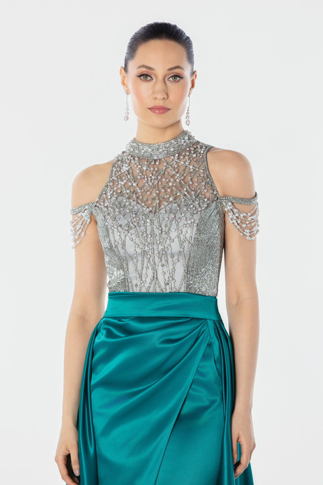 שמלת ערב פרינסס פנינים תכשיט קריסטלים