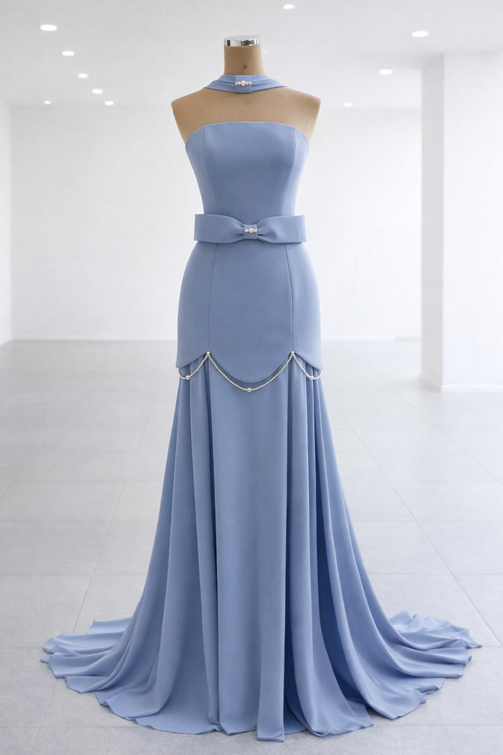 מחוך קרפ מחטב שרשראות פנינים חצאית שיפון