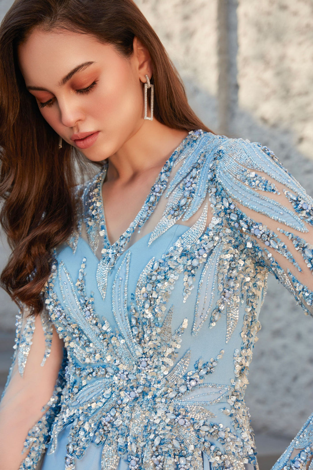 Celeste V-Neck Georgette Evening Gown