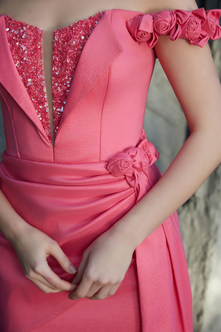 Flowers Off-Shoulder Draped Mini Dress