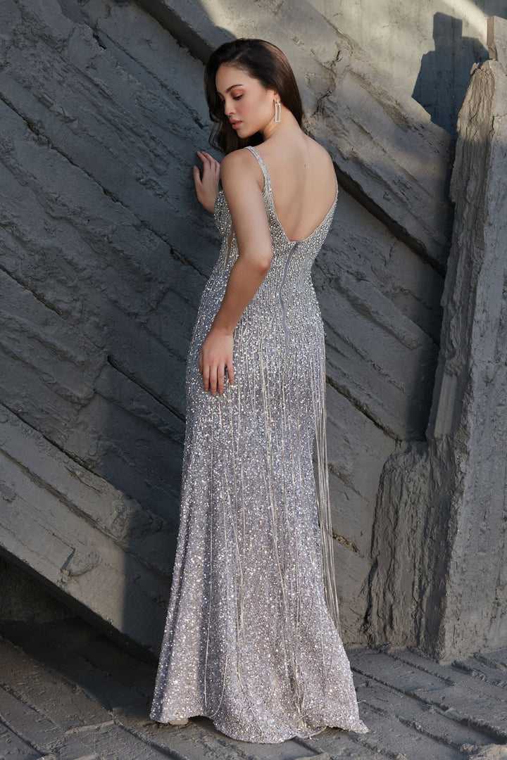 Michaella Crystals Fringe Evening Gown